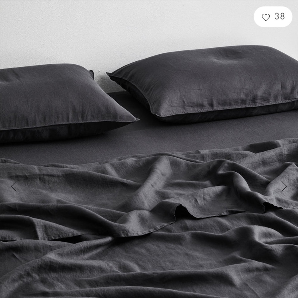 BED THREADS - Charcoal 100% Flax Linen Sheet Set - Queen × 1